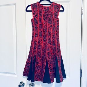 Tadashi Shoji Red and Black Flared Hem Dress